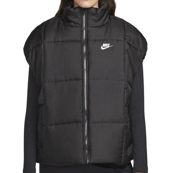 Nike Puffer Vest Medium Black Women Therma-FIT Windrunner New Oversized - Picture 1 of 5